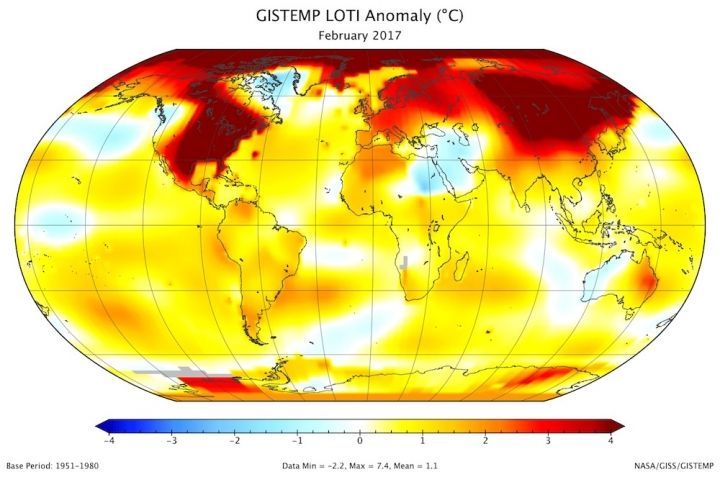 ClimateCentral's tweet image. February was the second hottest on record, despite the lack of an El Niño, a clear mark of global warming buff.ly/2n74ZlJ