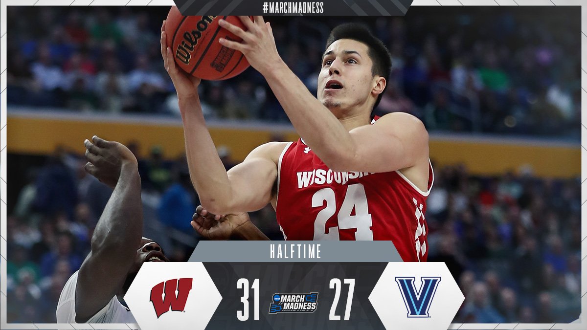 MarchMadnessMBB's tweet image. Wisconsin up on the champs at the half! #MarchMadness