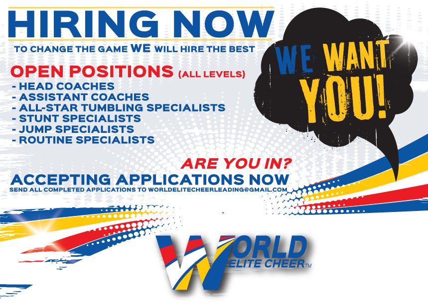 cheerUPDATES's tweet photo. Now hiring in Cleveland, OH for the positions listed below! โค๐๐ Email your resume to worldelitecheerleading@gmail.com #ClevelandFortified https://t.co/kzJANGiyGc