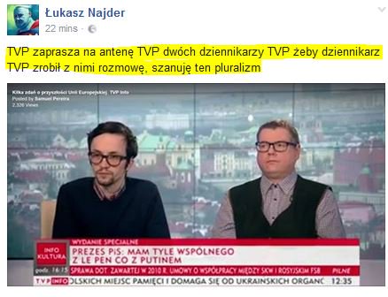 K_Paczkowski's tweet photo. "TVP zaprasza na antenę TVP dwóch dziennikarzy TVP żeby dziennikarz TVP zrobił z nimi rozmowę, szanuję ten pluralizm"
#wieszwiecej https://t.co/uLAYG0bCtY