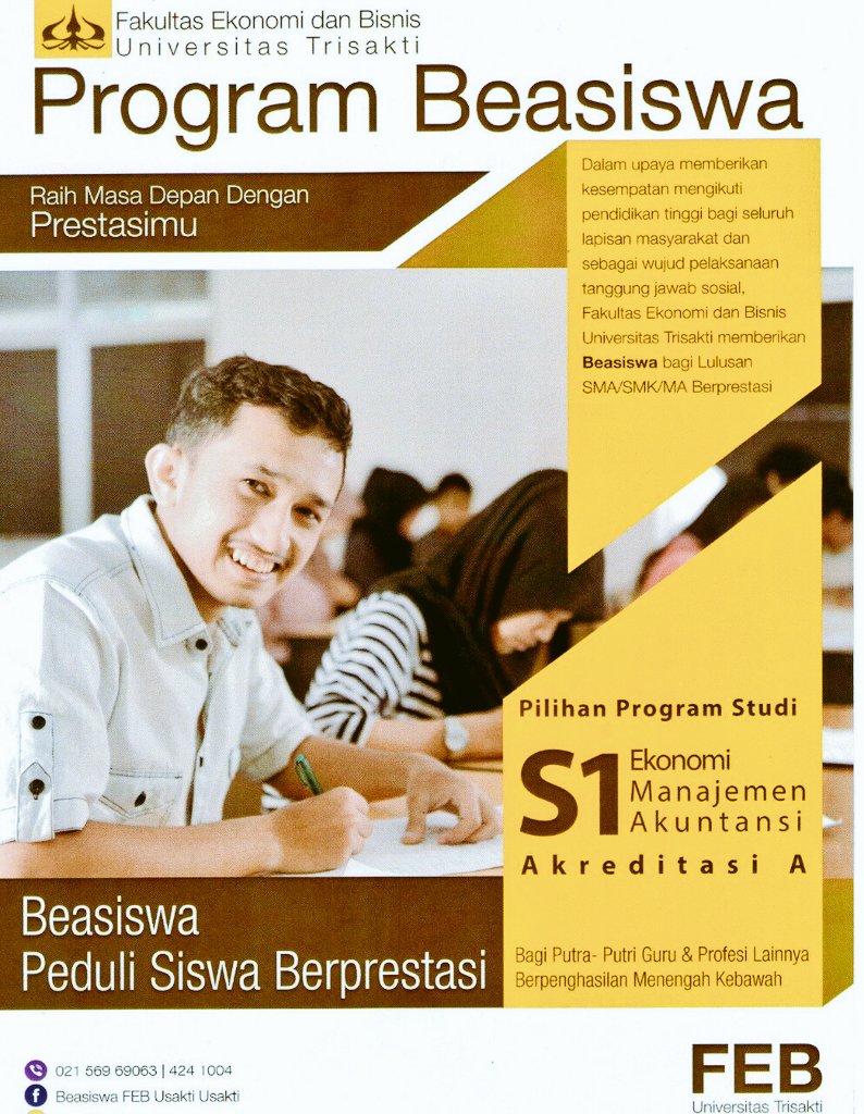 Program Beasiswa Peduli Siswa Berprestasi dari Fakultas Ekonomi dan Bisnis Universitas Trisakti, Telp. 02156969063, 021424104