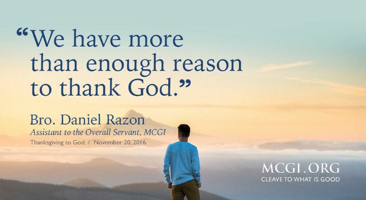 iLhenPA's tweet photo. "We have more than enough reason to thank God." -Bro. Daniel Razon β‘
#LoveAndHumilityMCGI https://t.co/YYyxlXjmT9