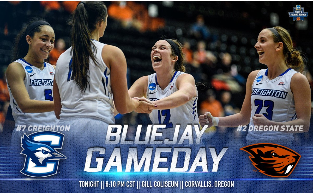 CreightonWBB's tweet photo. 🏀GAMEDAY🏀 No. 7-seeded Creighton takes on No. 2-seed Oregon State tonight in the Second Round of the @ncaawbb Tournament! #GoJays #WeFly https://t.co/wfbQbkGKXy