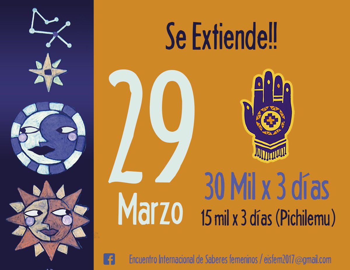 SaberesFem2017's tweet photo. PUNTOS DE VENTA + PROMOCIONES+ PREVENTA EXTENDIDA
#SaberesFemeninos2017
#PuntadeLobos  #Pichilemu
31 de marzo al 02 de abril https://t.co/YFyt7fJMun