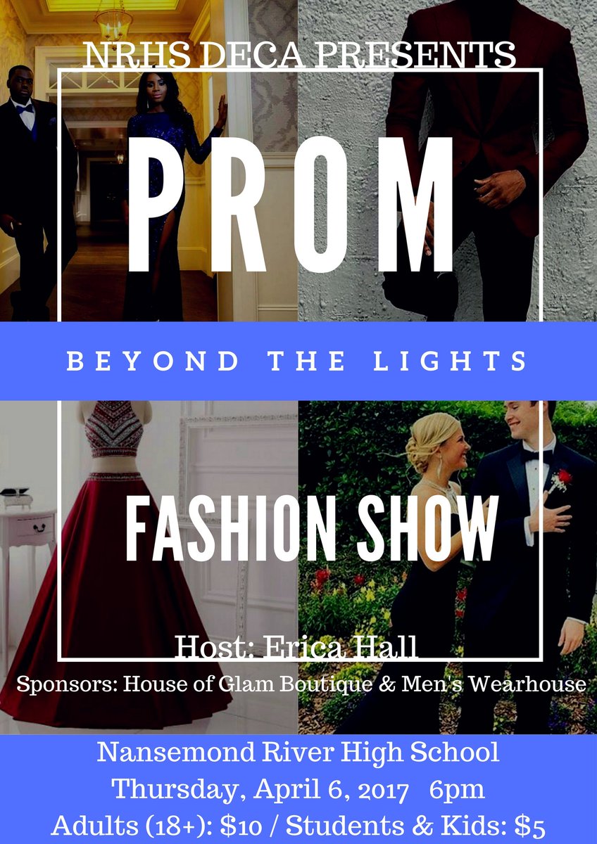 DecaNrhs's tweet photo. Nansemond River High School Prom Fashion Show April 6th @DecaNrhs #deca #vadeca #nrhsdeca #nrhswarriors https://t.co/f0N6rD1FN8