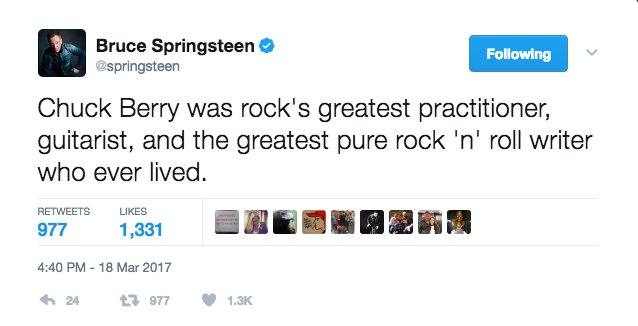 Chuck Berry: Music greats and Hollywood stars honor the late musician thr.cm/5kYcRy https://t.co/cznRa8l8e3