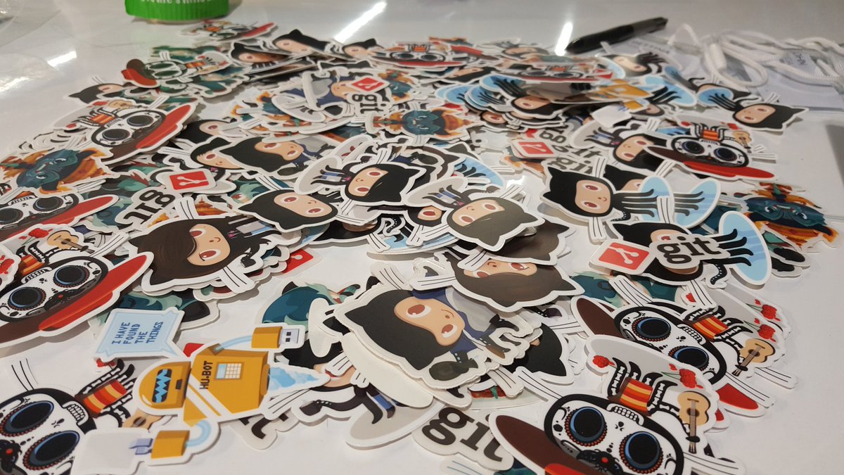 MishManners's tweet photo. "I have found the things" things being #Stickers in this case. Come see me at #CodeBrew17 for some more @github love #hackathon #github https://t.co/EL03wFfYhp