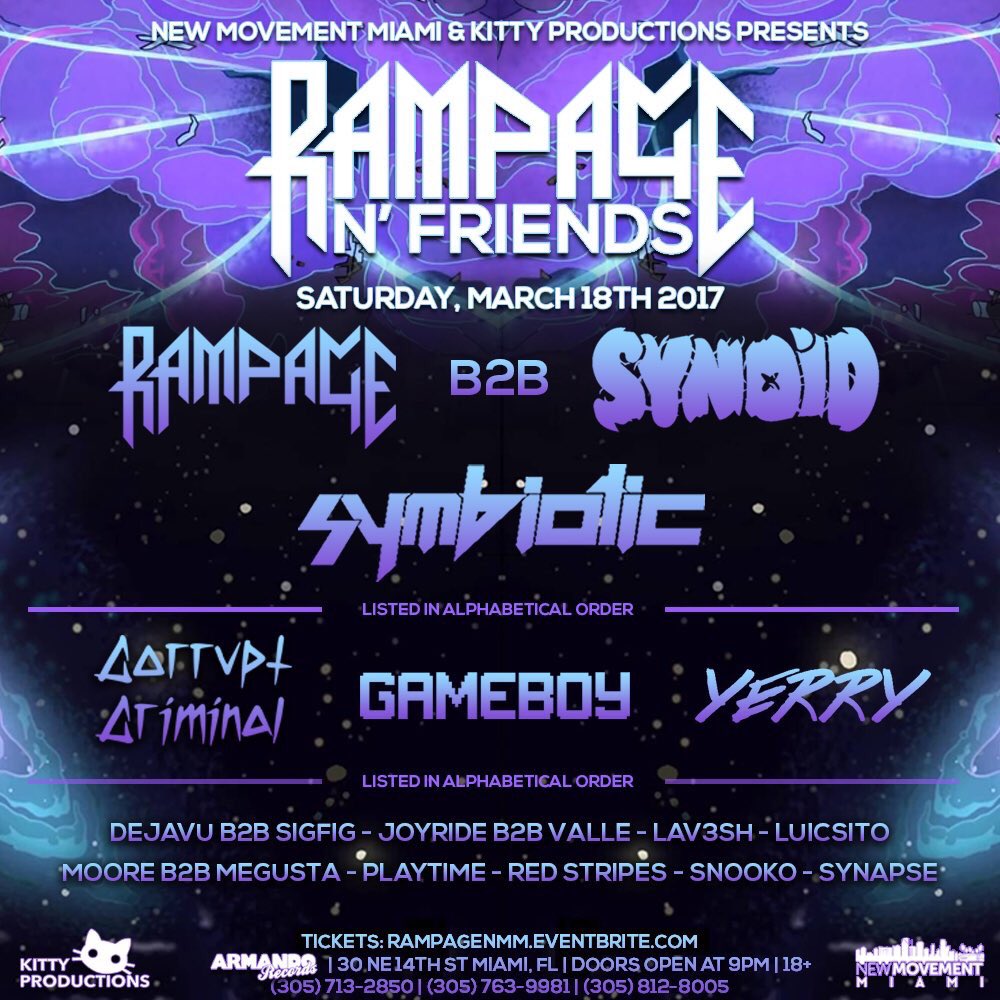 RampageNFriends's tweet photo. @RampageDubs + @Symbioticdub + @synoid_dub + Friends! 

Last call for tickets online till 9pm!

🎟https://t.co/hYl5zQa8KM https://t.co/eFtyhP0fAs
