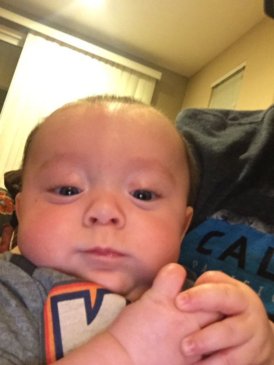 BigPete23's tweet photo. No big deal, just babysitting my 3.5 month old nephew tonight...#TroyScott,the coolest little guy around! https://t.co/X0FAVQuv2w