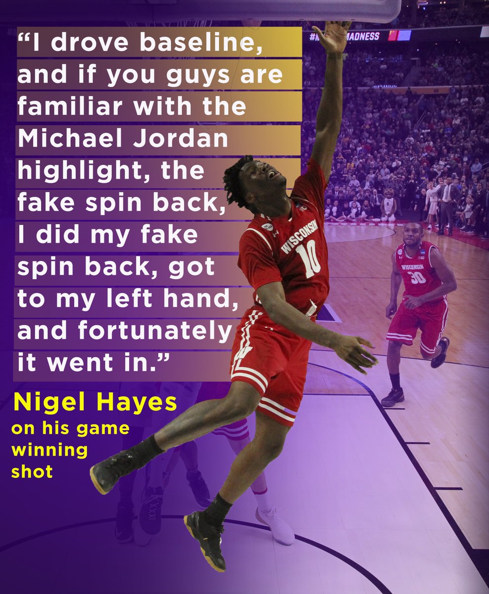 YahooSports's tweet photo. Nigel Hayes' game-winning shot was inspired by the 🐐 himself, Michael Jordan. #MarchMadness https://t.co/gewlCR1Jw4 https://t.co/9dR1wGAyAs