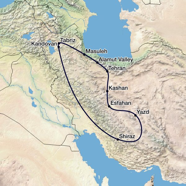 Travel route of our upcoming trip to #iran