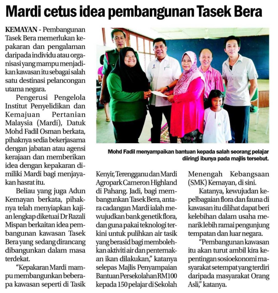 mardimalaysia's tweet photo. MARDI cetus idea pembangunan Tasek Bera - Sinar Harian (Pahang) @SinarOnline #ourfoodourfuture #TN50 https://t.co/rLIoVrJnHR