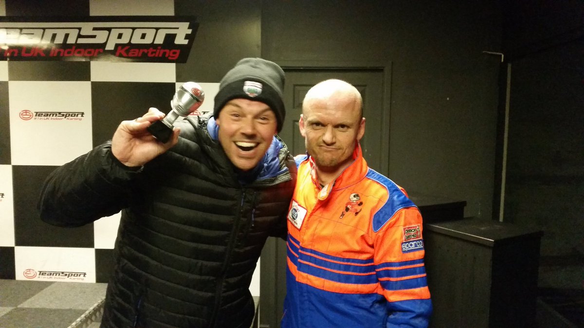 MatActon's tweet photo. Great night of @karting with this geezer @PaulONeill29. Even if he did finish 2nd with me 4th! 😭 #dontwearyourownsuit #targetonback https://t.co/w4kSJ5IC8J
