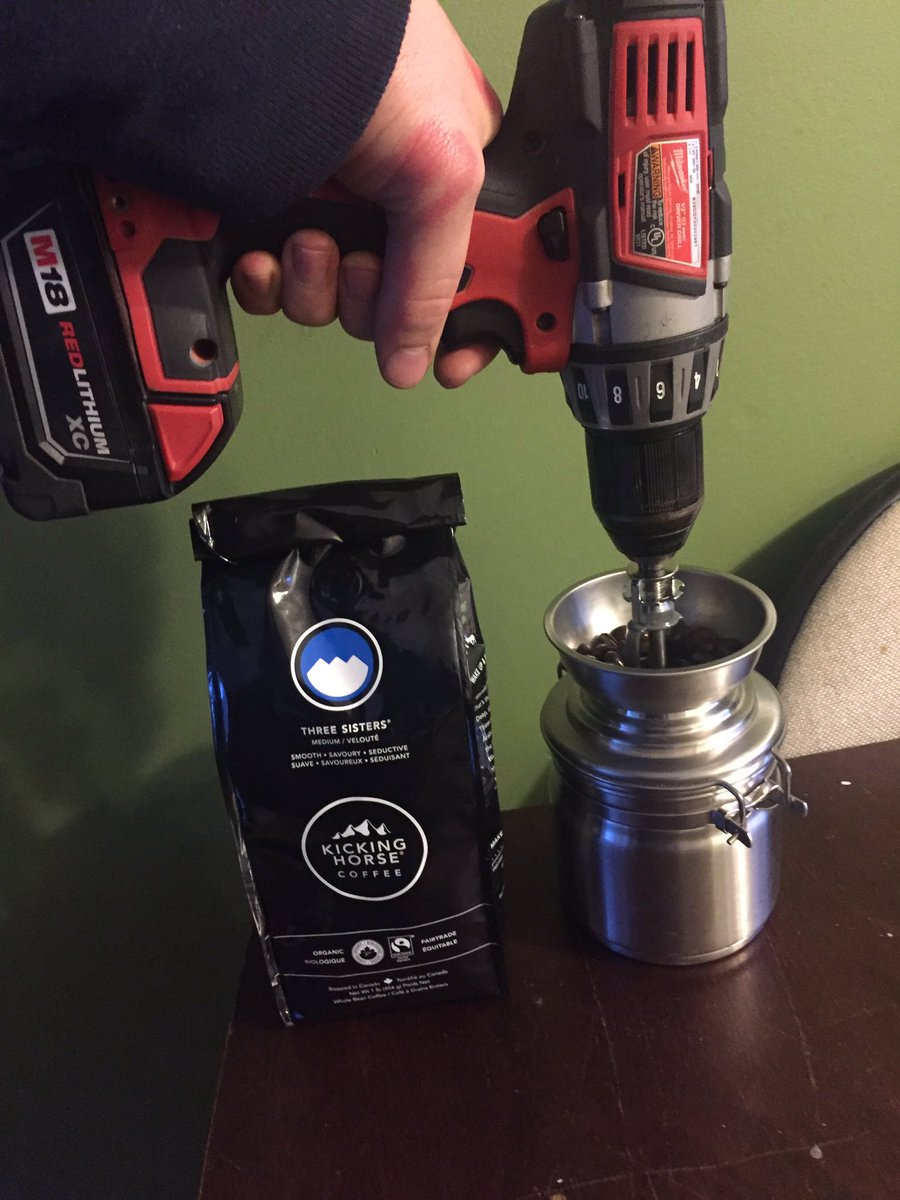 Prepping for tomorrow, Coffee the old fashioned way! #coffee #earlymorning #breakfast <a href="/KckngHrseCoffee/">Kicking Horse Coffee</a> #preperation #threesisters #caffeine