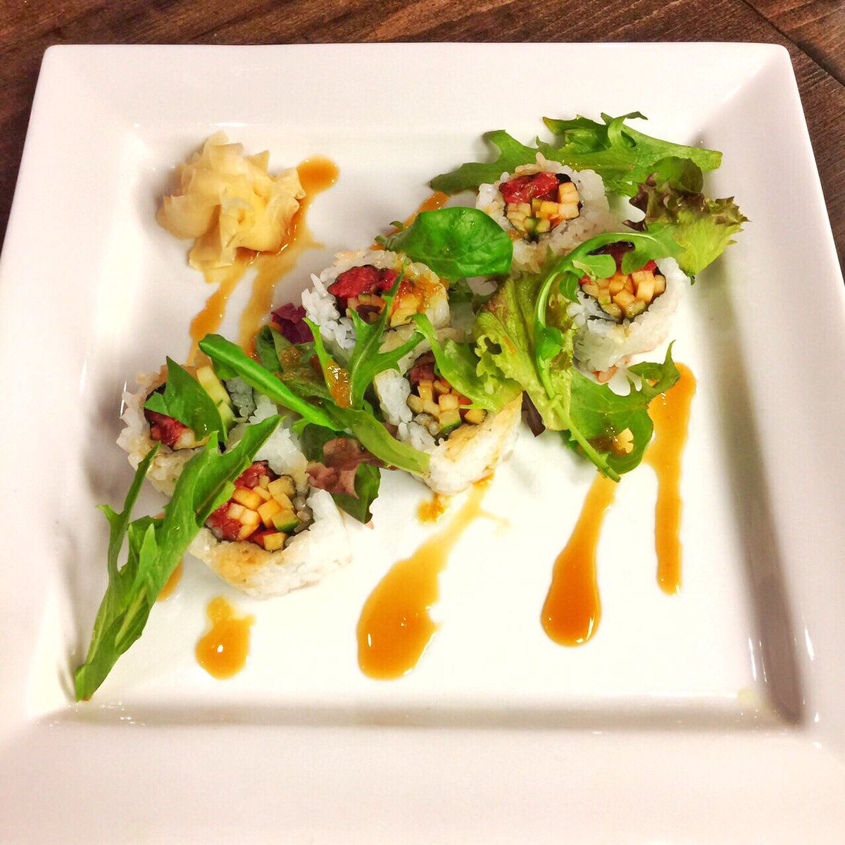 HapaCalgary's tweet photo. Wagyu yukke roll : Brant Lake Wagyu tartare, Fuji apple, cucumber, spring mix. Available dinner only.
#hapa #sushi #calgary #和牛ユッケ #アルバータ産 https://t.co/OhZxW7o0GQ