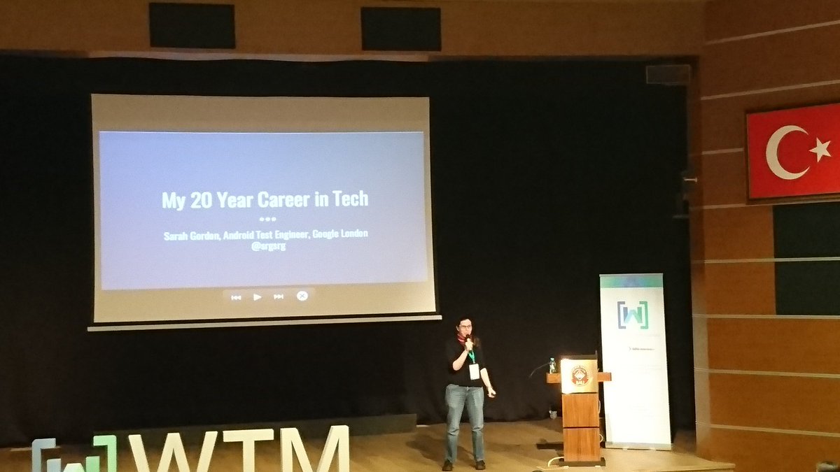 SarahUmut's tweet photo. Sarah Gordon presentation 
"My 20 year career in Tech"
#IWD2017 #wtmistanbul @srgsrg https://t.co/Iw85a34Mg4