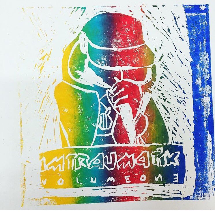 SamBP2's tweet image. Yr9 lino print of rapper Mr Traumatik @mrTraumatik, student in @voyagelearning