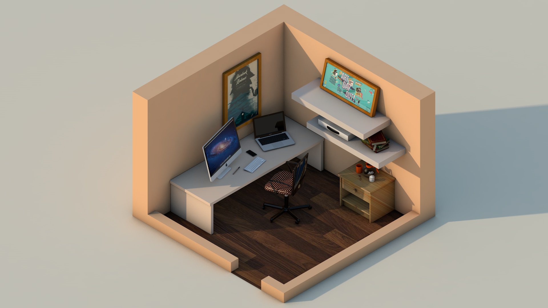 Изометрическая комната в Cinema 4d