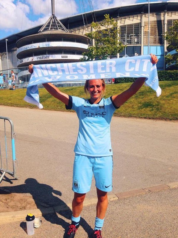 SupportHerApp's tweet photo. Toni Duggan sporting our #MCWFC scarf get yours last chance! https://t.co/ULzvtCqo4P https://t.co/xKaYXsftBy