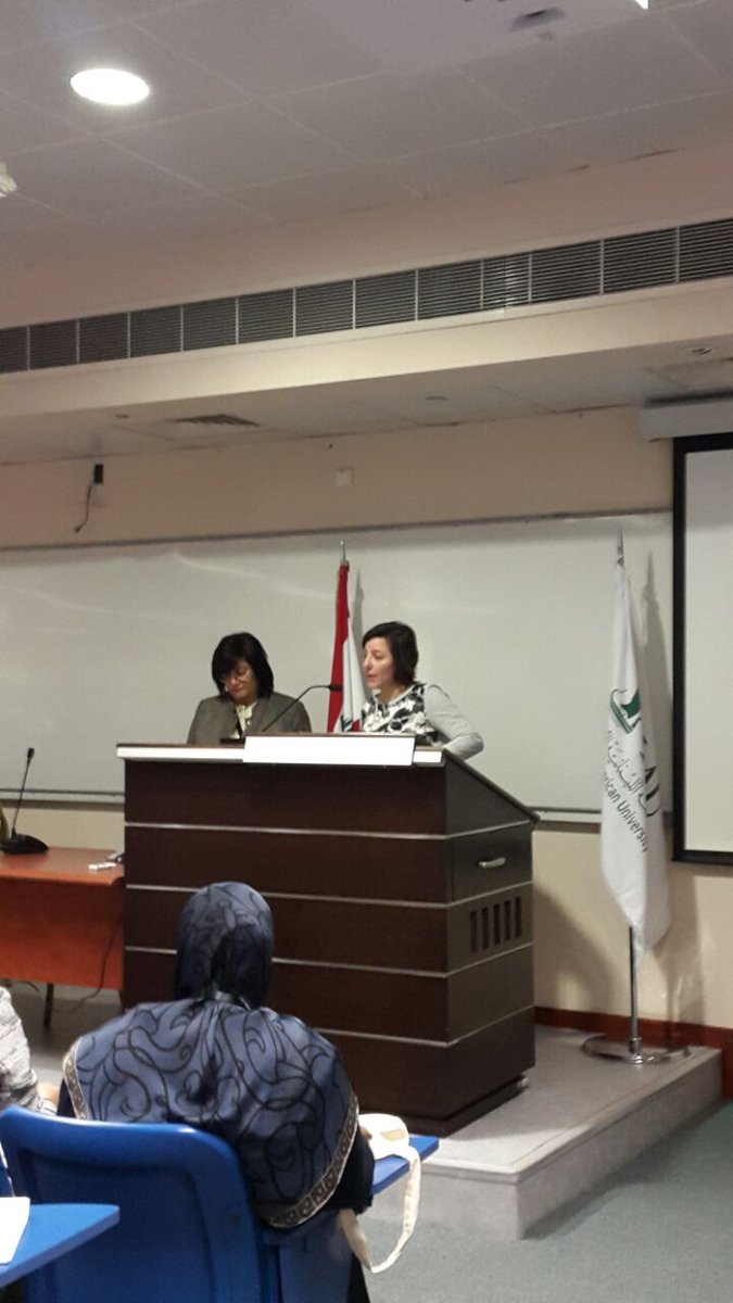 SaharHamzeh's tweet photo. #WritingLebanon2017 @LAU @WritingLAU @MalakehK: Hala Daouk reporting the results of the session on using technology in writing assessment. https://t.co/kxopQ7ude5