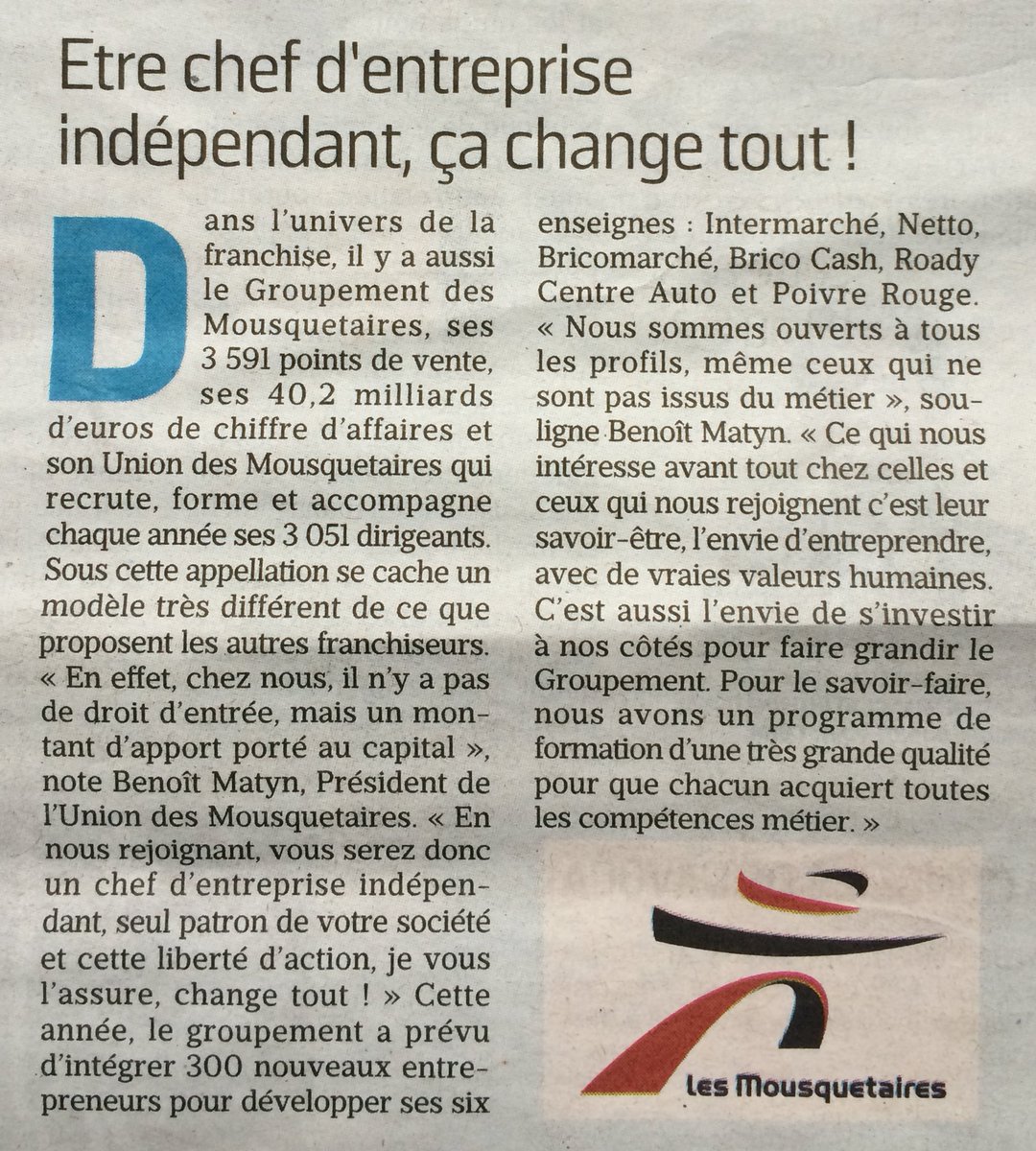 mousquetairesfr's tweet photo. Être chef d'entreprise indépendant, ça change tout !
Bienvenue à #FranchiseExpo Paris 🤝 https://t.co/phLweEttMI
#FEP2017 #EnvieDeChanger https://t.co/mRp4kvpokj