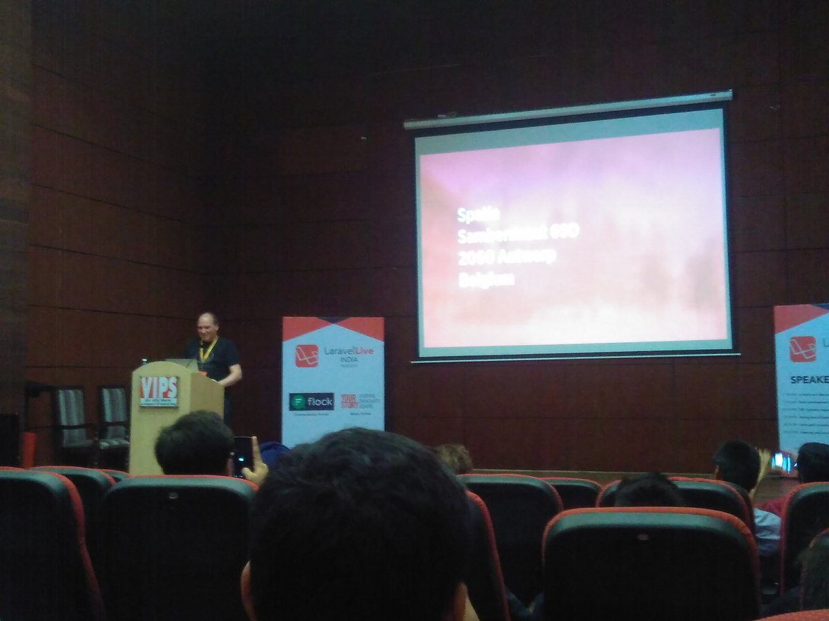 RohanOnly's tweet photo. "Our #Packages are not #free, they are #postCardWare !" | @spatie_be @freekmurze at @LaravelLiveIN #Laravel #India #opensource https://t.co/lzdM4DoeK3