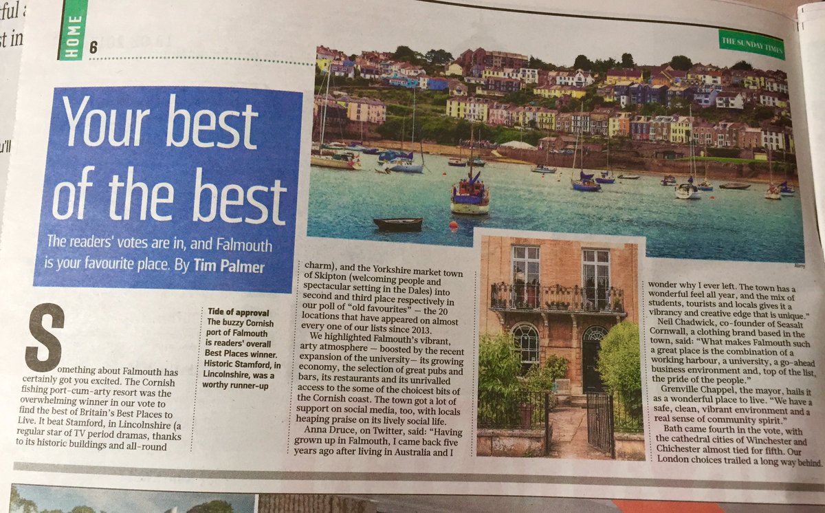 FalmouthTownUK's tweet photo. #Falmouth's done it, the nation's favourite in @TheSTHome Best Places to Live Guide! Testament to GR8 community! #loveFalmouth #stbestplaces https://t.co/zBDs0Kk6Nq