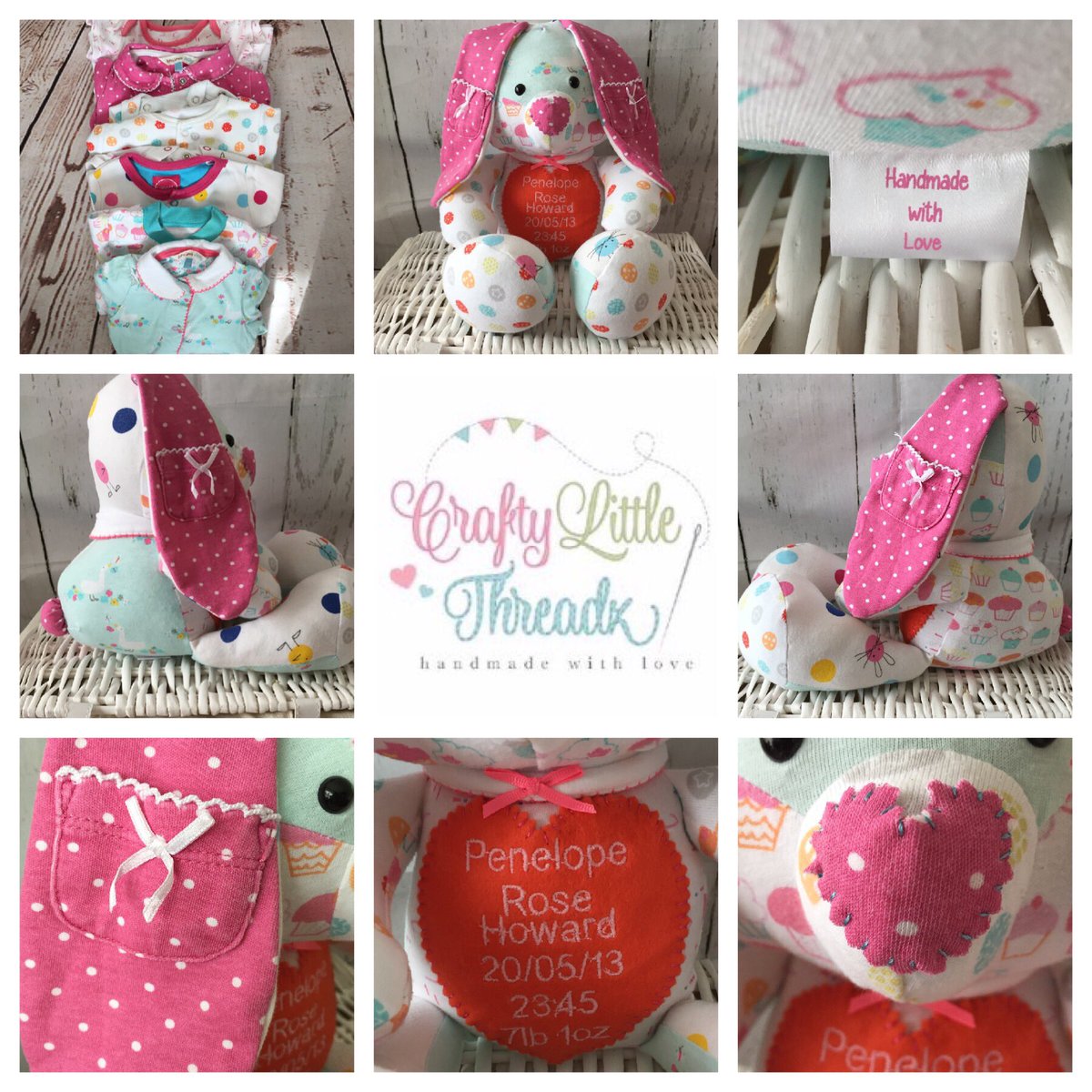 CraftyLThreadz's tweet photo. Finished Elephant &amp; Rabbit Keepsake 🐰❤️️💙🐘 #keepsake 
#handmadewithlove #elephant #rabbit #babygirl #babyboy #sleepsuits https://t.co/BcbgbEZTCq