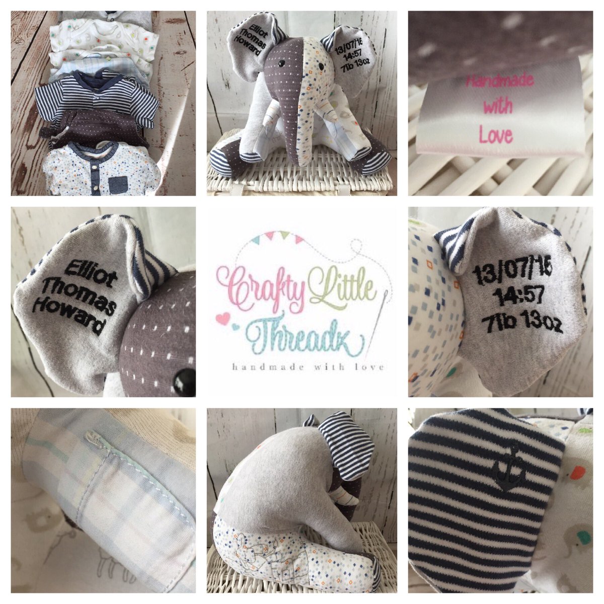 CraftyLThreadz's tweet photo. Finished Elephant &amp; Rabbit Keepsake 🐰❤️️💙🐘 #keepsake 
#handmadewithlove #elephant #rabbit #babygirl #babyboy #sleepsuits https://t.co/BcbgbEZTCq