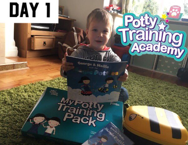 blendedparent's tweet photo. Roman starts DAY 1 of @PottyTrainAcad tomorrow!! Wish us luck!! The pack looks awesome and he's already mega keen to 'wee' on the 'bee' https://t.co/Q67D8852sL