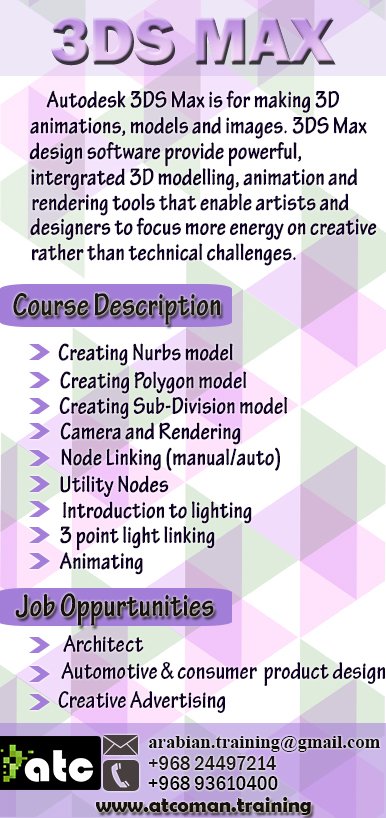 ATC_Oman's tweet photo. #enrolltoday #3dsmax #course #specialoffer #experiencedtrainers https://t.co/mAeh4QrDRn