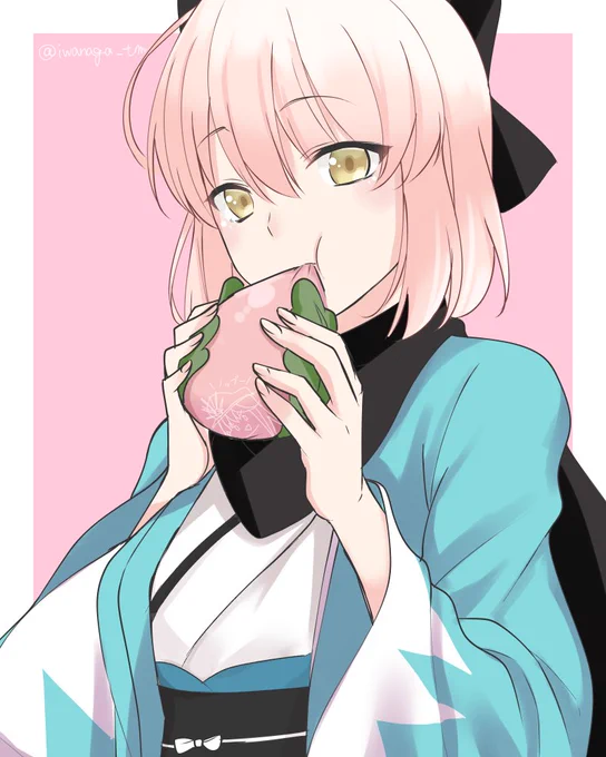 桜餅をもぐもぐする桜セイバーことおっきー #FateGO60分draw 