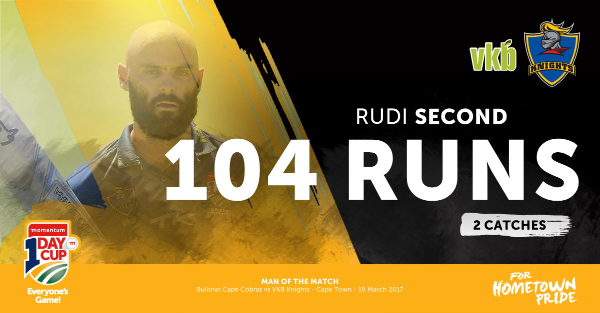 KnightsCricket's tweet photo. VKB @KnightsCricket Wicket-keeper @rudisecond earns the #ManoftheMatch award vs @CobrasCricket
#ItsKnightTime #Century #ClassBatting https://t.co/fbJqBEJHMJ