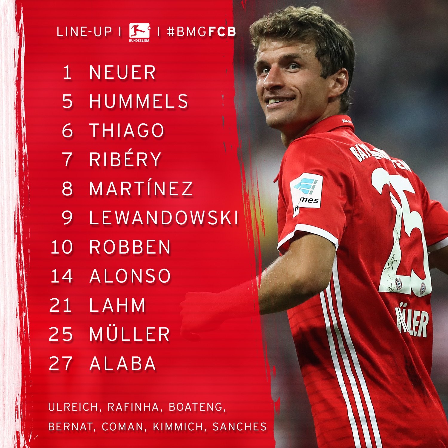FC Bayern München on Twitter: "Unsere Aufstellung für #BMGFCB. #Packmas!…