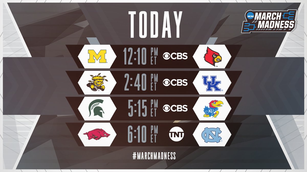 MarchMadnessMBB's tweet photo. 8 more teams headed to the #Sweet16 today!

Watch No. 7 Michigan vs No. 2 Louisville on @CBSSports: https://t.co/uZWUrzOUUn #MarchMadness https://t.co/3eTa5NdHcA