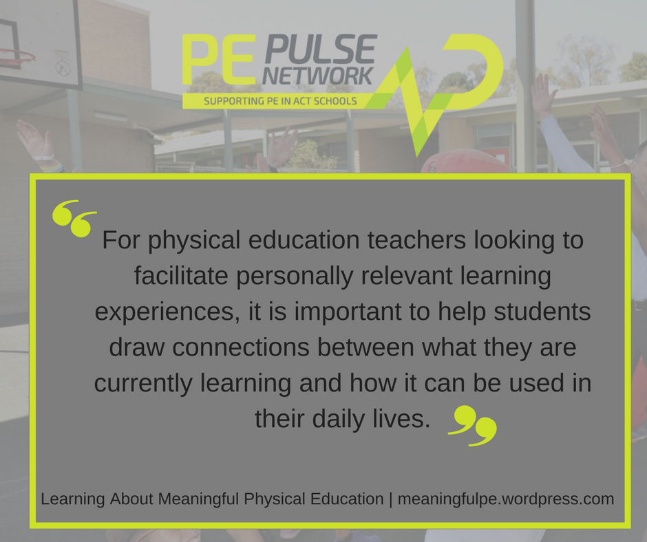 PEPulseACT's tweet image. A great read on the role of 'personally relevant learning' in Physical Education from the LAMPE group, Canada   tinyurl.com/juzgnlo