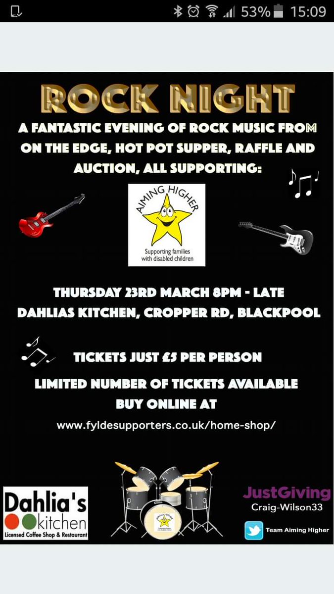 teamaimhigher's tweet photo. Rock Night @Dahliaskitchen1 supporting local children's disability.  #blackpool #lytham #st annes #Lancashire https://t.co/uZAFvzyeiQ