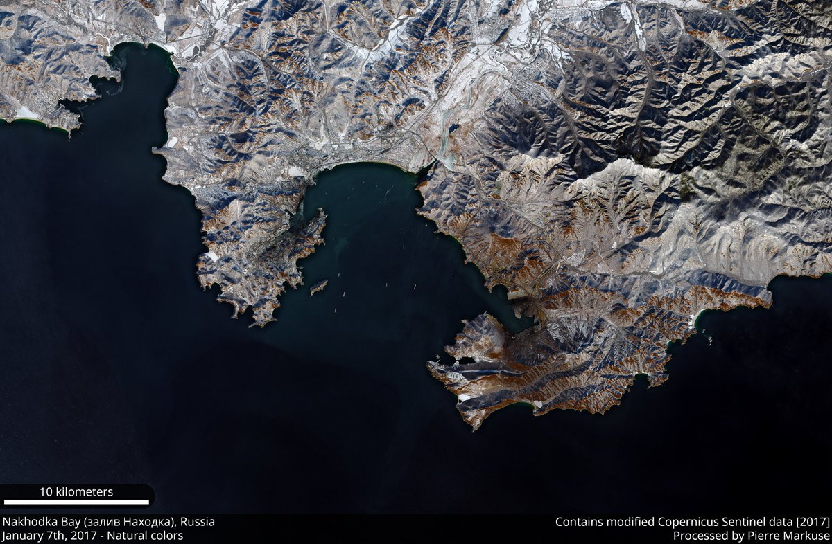 Sentinel-2A natural color image of Nakhodka Bay, Russia. January 7th, 2017