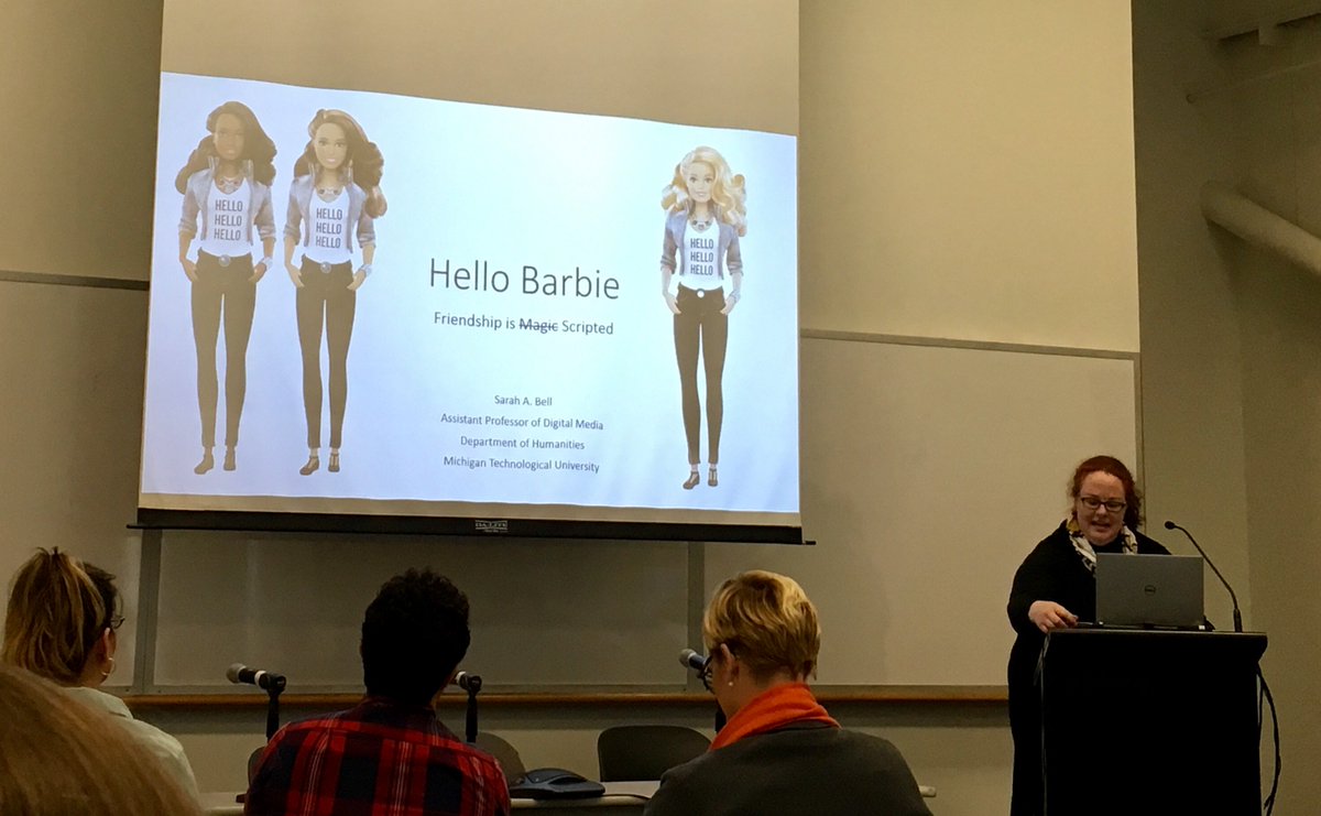 Sarah Bell on how Hello Barbie's designers steer/center user's affective state...promotes certain normative model of childhood #SIGCIS2017