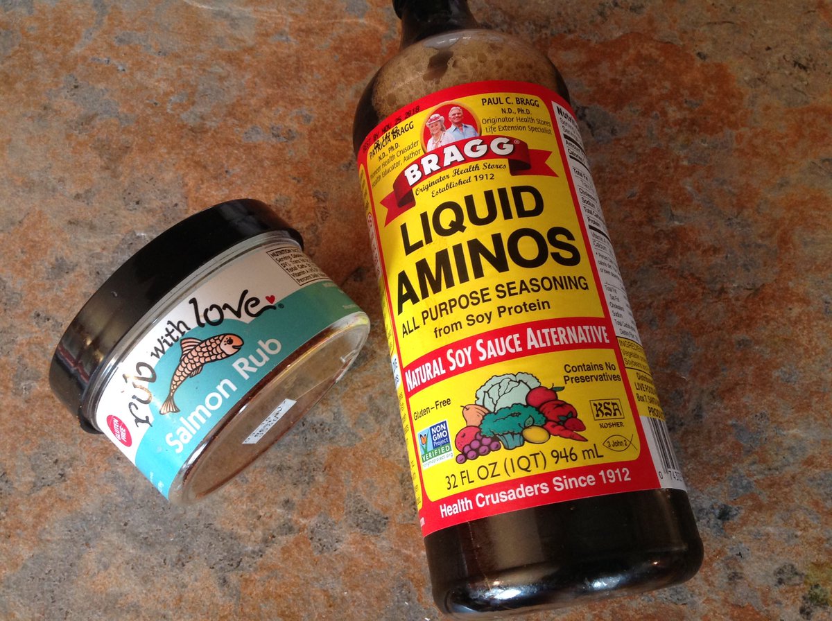 NickFlit's tweet photo. This simple combo of #Braggs liquid amino acids (healthy #soysauce) and "rub with love" salmon rub is perfect for Wild #Alaskan #Salmon https://t.co/Qk70wz3wnG