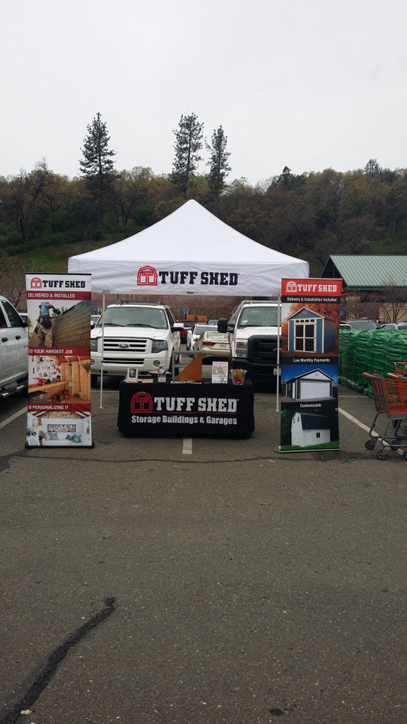 TuffShedEd's tweet photo. HOme Depot 1085 is ready for Weekend Shedding in Placerville, "liked" set up By Jeff Schar. https://t.co/0LxxU5QmpK