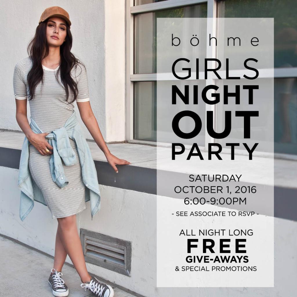 Spring Girl's Night Out at Bohme on April 1, 2017 from 6-9 pm! See store for details