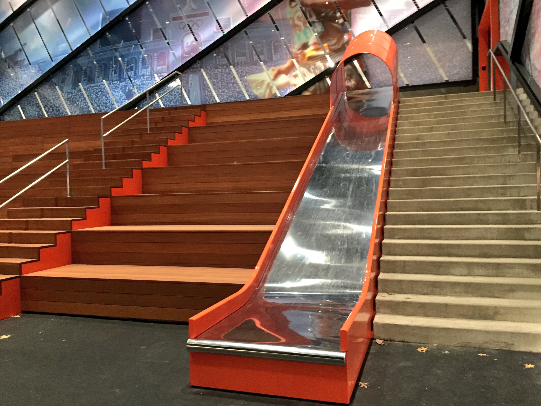 Mike Warner on X AWESOME I was at an event at Nike yesterday. This is a parking garage where you can skip the stairs and just slide down LiveOnK2 slide https t Q8tAKTAKGL