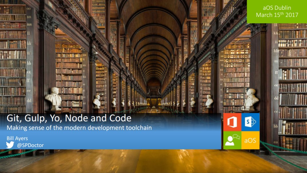 aOSComm's tweet photo. Git Gulp Yo Node and Code Making sense of the #modern #development toolchain by @SPDoctor https://t.co/t9UhUAW0zE #SharePoint #aOSDublin https://t.co/hITJKyKLQr