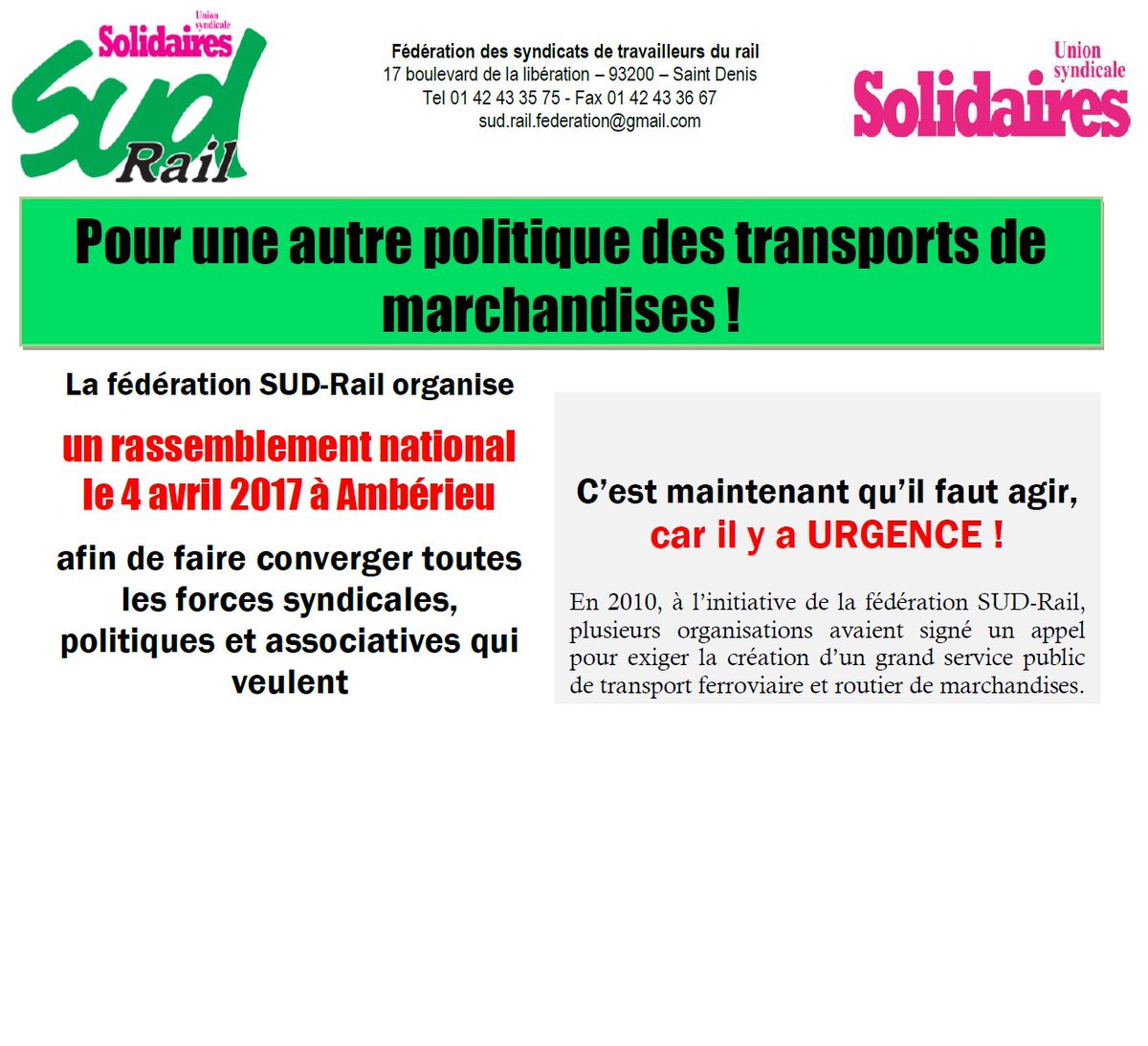 ContactIbanez's tweet image. #pollution @Fede_SUD_Rail organise un rassemblement 4 avril à Ambérieu Venez Nombreux exiger le #reportmodal Les marchandises sur le Trains