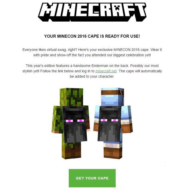 Jonathan on Twitter: "[GIVEAWAY] Giving away a Minecon 2016 cape Rules: -RT -Follow me and @Tdb20s Ends 13th May Good luck everyone! https://t.co/M9vvJHh0l7" / Twitter