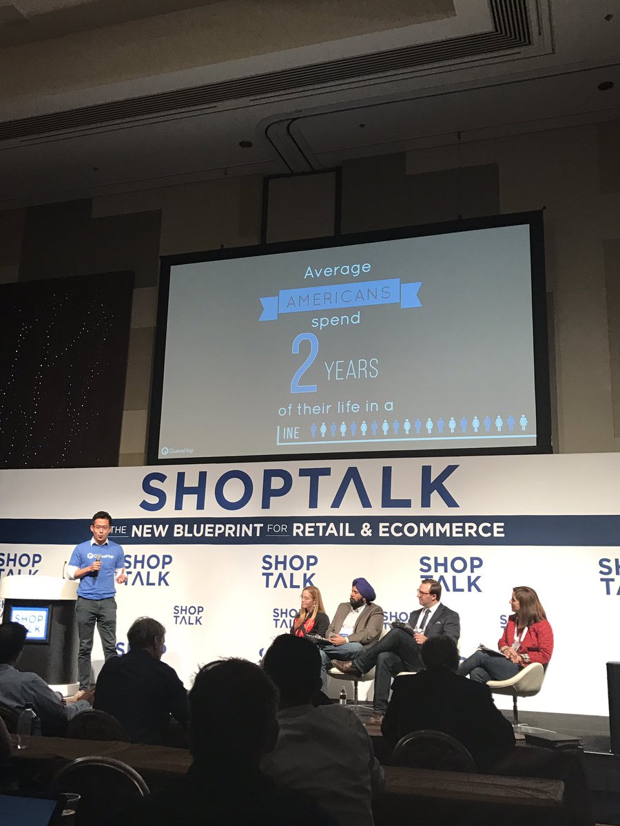 CoresightNews's tweet photo. #shoptalk17 pitches: first up is @QueueHop - we spend 2 yrs of our life in line! Let's queue hop! already in @RebeccaMinkoff https://t.co/TLXyeX5bzz