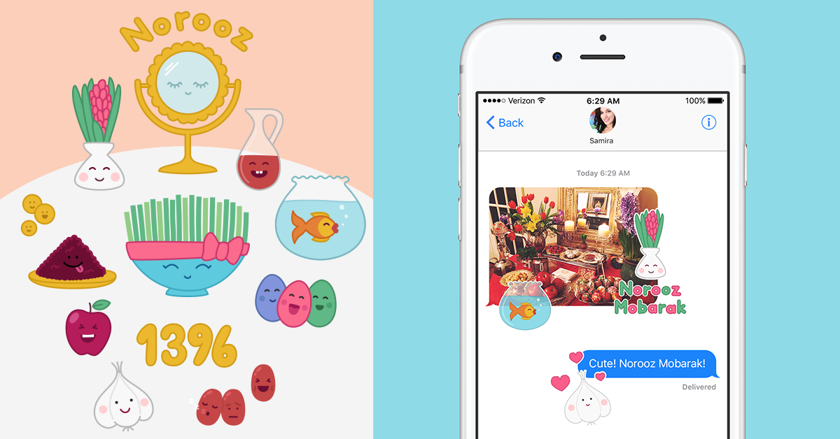 samirakdesign's tweet photo. I created the first ever Norooz stickers for @Apple iMessage! https://t.co/dV67KEJBBP #SayItWithStickers #norooz #norouz #nowruz #haftseen https://t.co/KE7OYqWtUj
