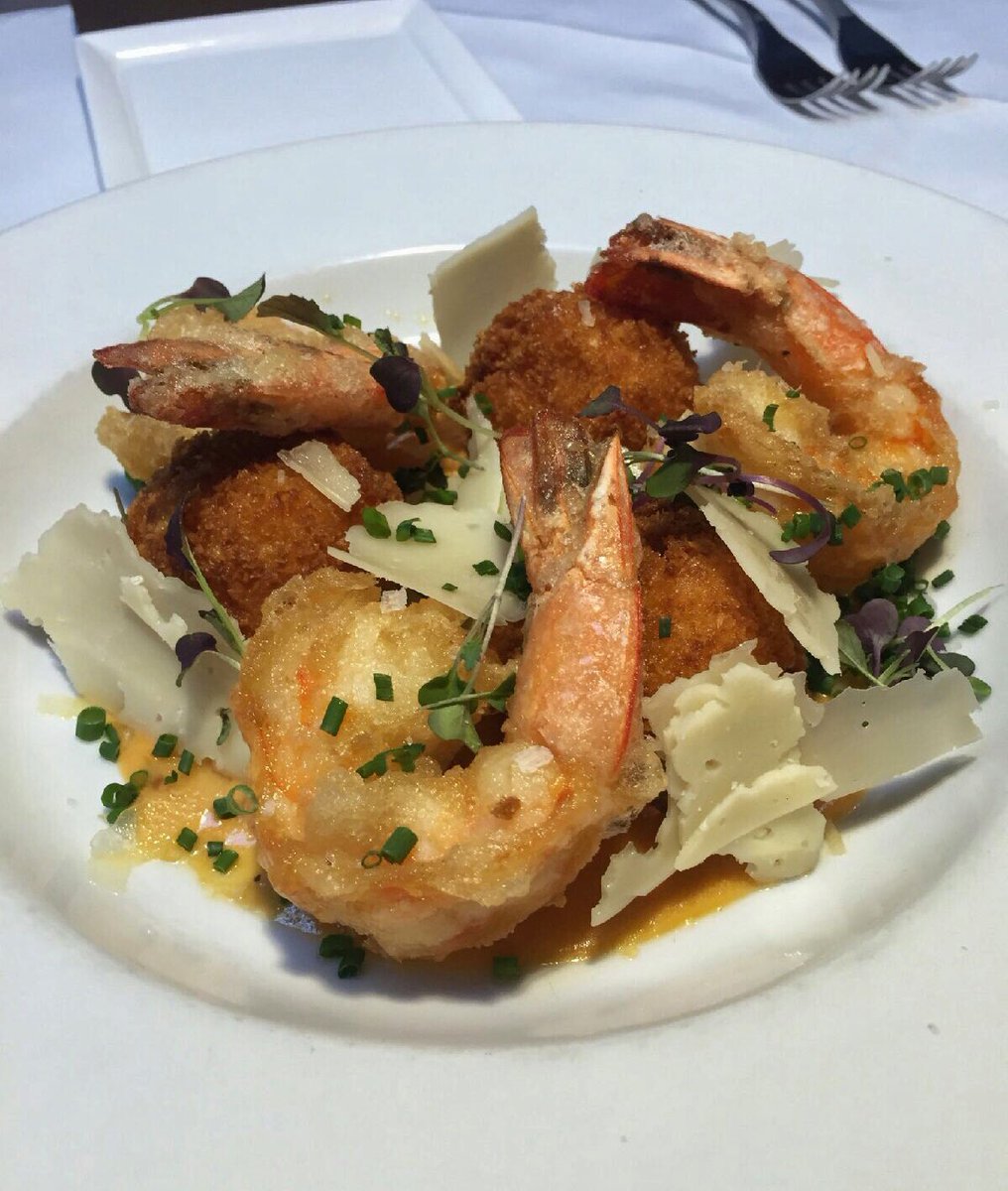 RedPrimeSteak's tweet photo. Fried shrimp and arancini with a sundried tomato cream sauce topped with parmigiano. #redprimespecials #redprimesteak https://t.co/eKRMsW6mZX