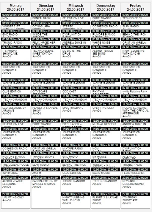 CUEBASEFM1's tweet image. SCHEDULE - cuebase-fm.de/black 
#rave #radio 
#underground #electronic #music